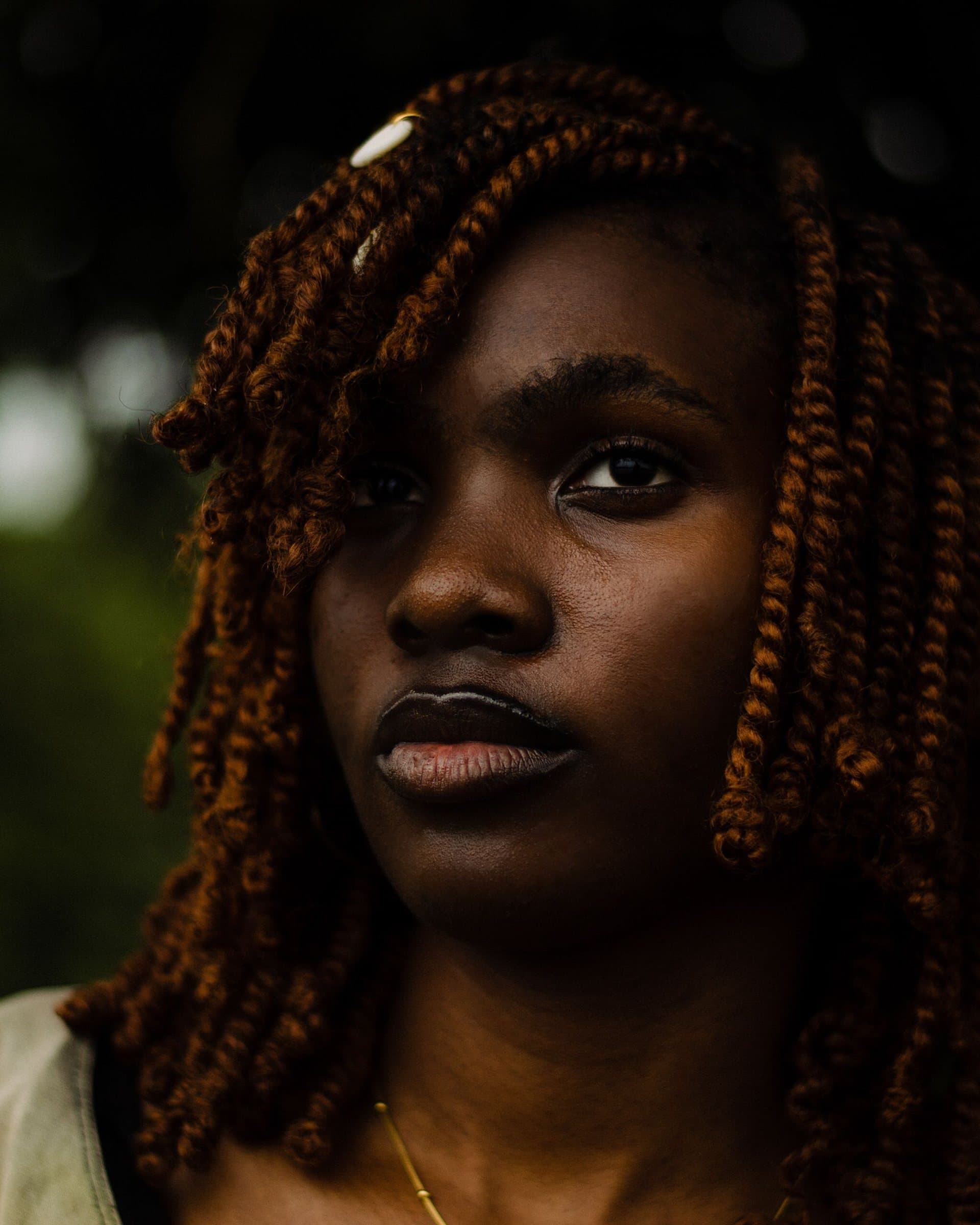 Natural hair and skin photographed in available light